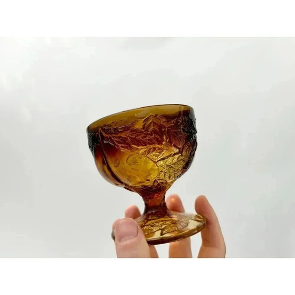 Vintage Brown + Gold set of 2 Glass Tiara Sweet Pear Amber Sherbert Dessert Cups - Picture 10 of 10